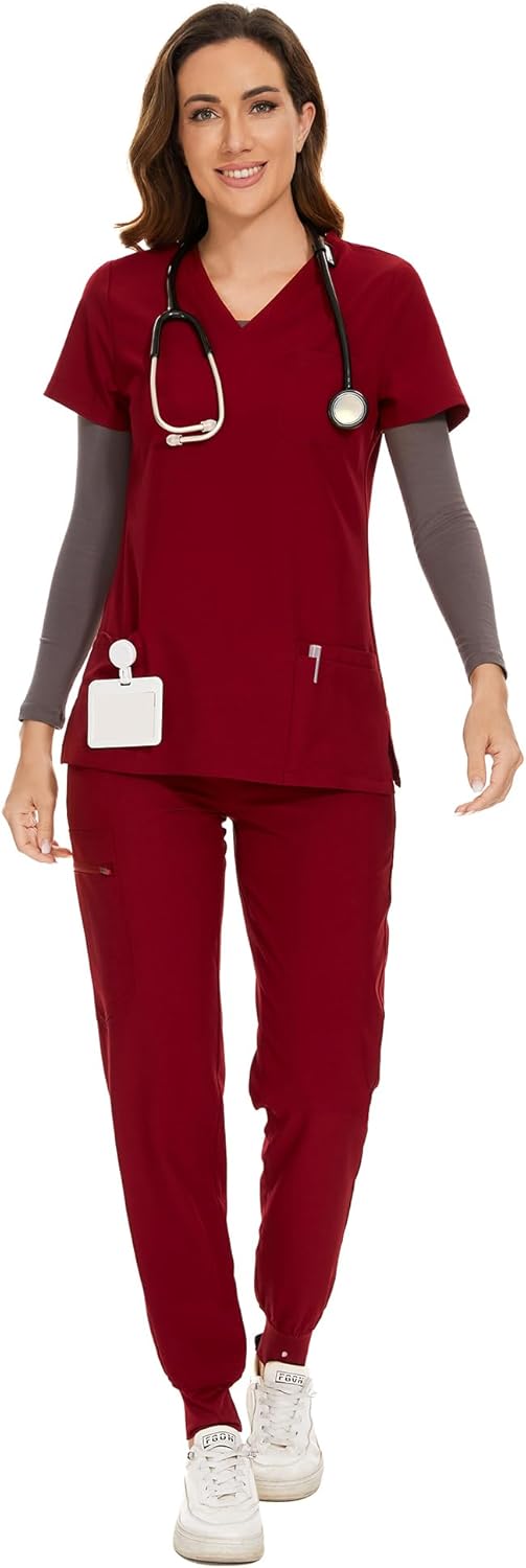 COZYFIT Scrubs for Women - Stylish V-Neck Top & Jogger Pants