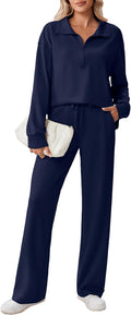 Women's 1/2 Zip Sweatsuit Set - Loose Fit Straight Leg Tracksuit