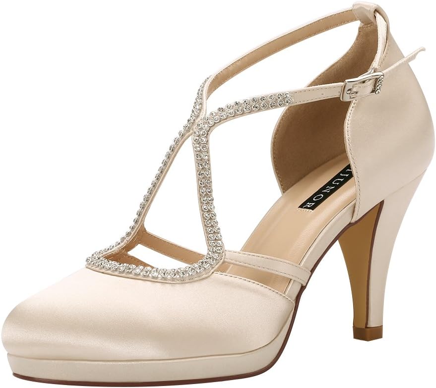 ERIJUNOR Women Comfort Low Heel Closed-Toe Ankle Strap Shoes