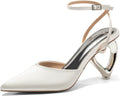 Coutgo Womens Kitten Heels Pointed Toe Satin Pumps - Heart Heel Charm