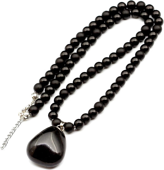 Natural Black Onyx Beaded Necklace by ElisaJewelryArt