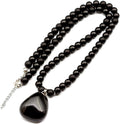 Natural Raw Tourmaline Pendant Black Onyx Beaded Necklace (Style 93KS)