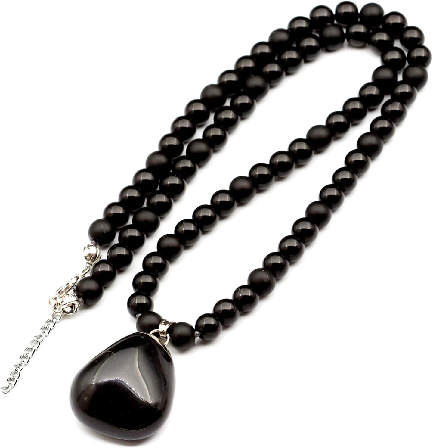 Natural Raw Tourmaline Pendant and Black Onyx Beaded Necklace