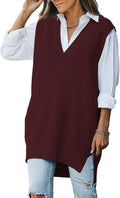 Kisscynest Oversized V Neck Knitted Sweater Vest - Versatile Layering