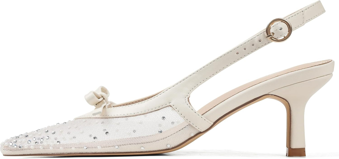 Slingback Heels for Women with Bow Ankle Strap and Comfort