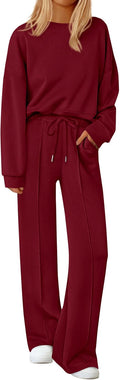 PRETTYGARDEN 2 Piece Loungewear Set - Cozy Wide Leg Sweatshirt Pant