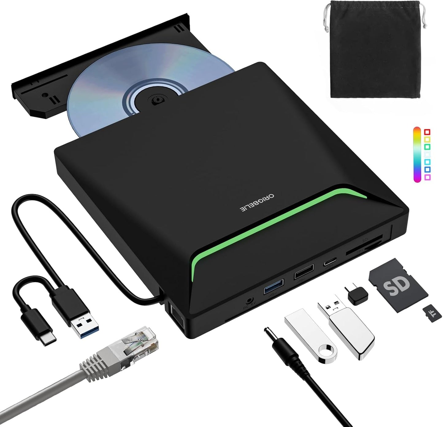 External CD DVD Drive with USB 3.0 and Ethernet Adapter Features