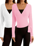 SweatyRocks Y2k Pilates Wrap Top Ballet Yoga Long Sleeve - Versatile