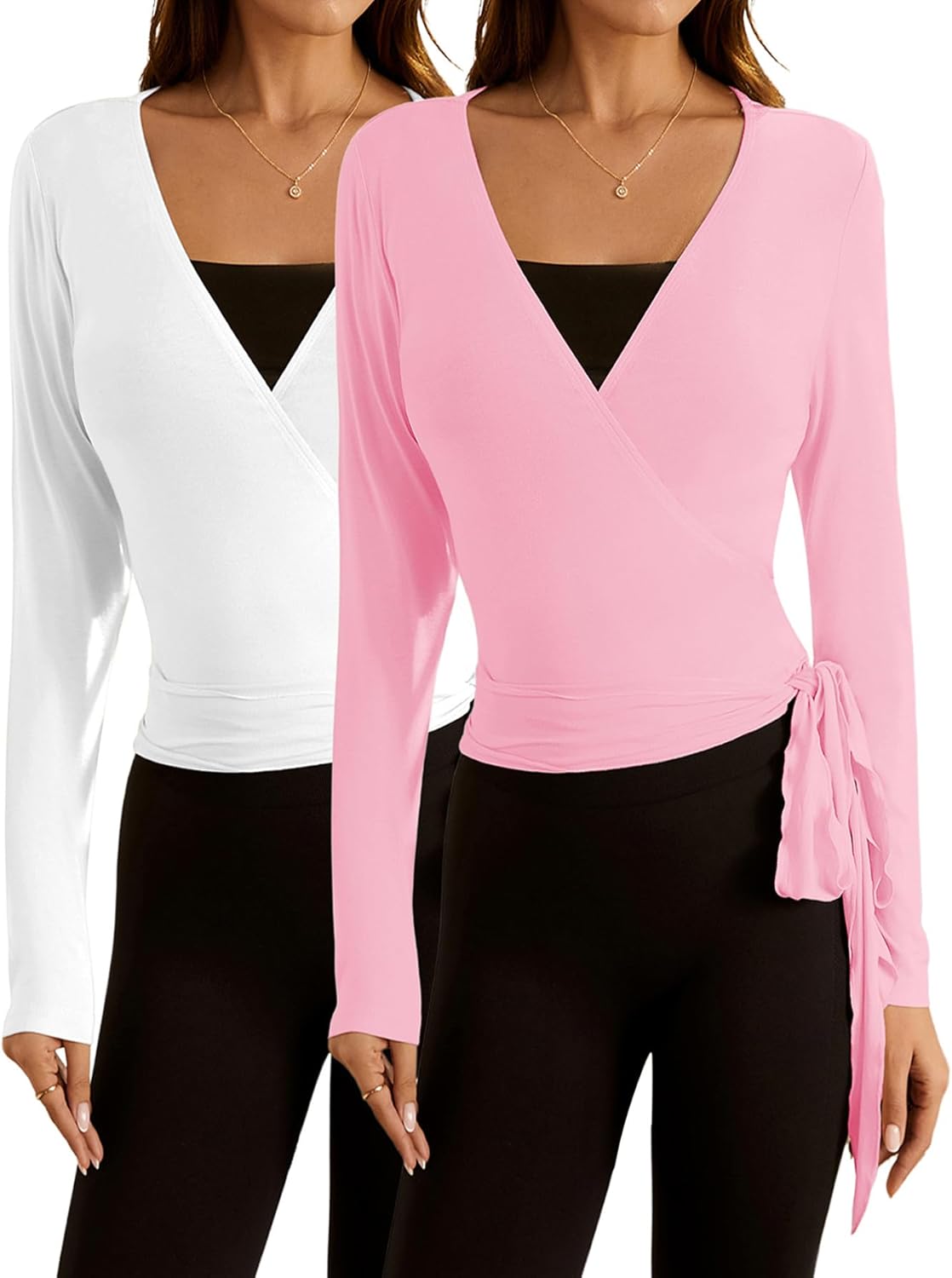Y2K Pilates Wrap Tops for Women - Cute Long Sleeve Activewear