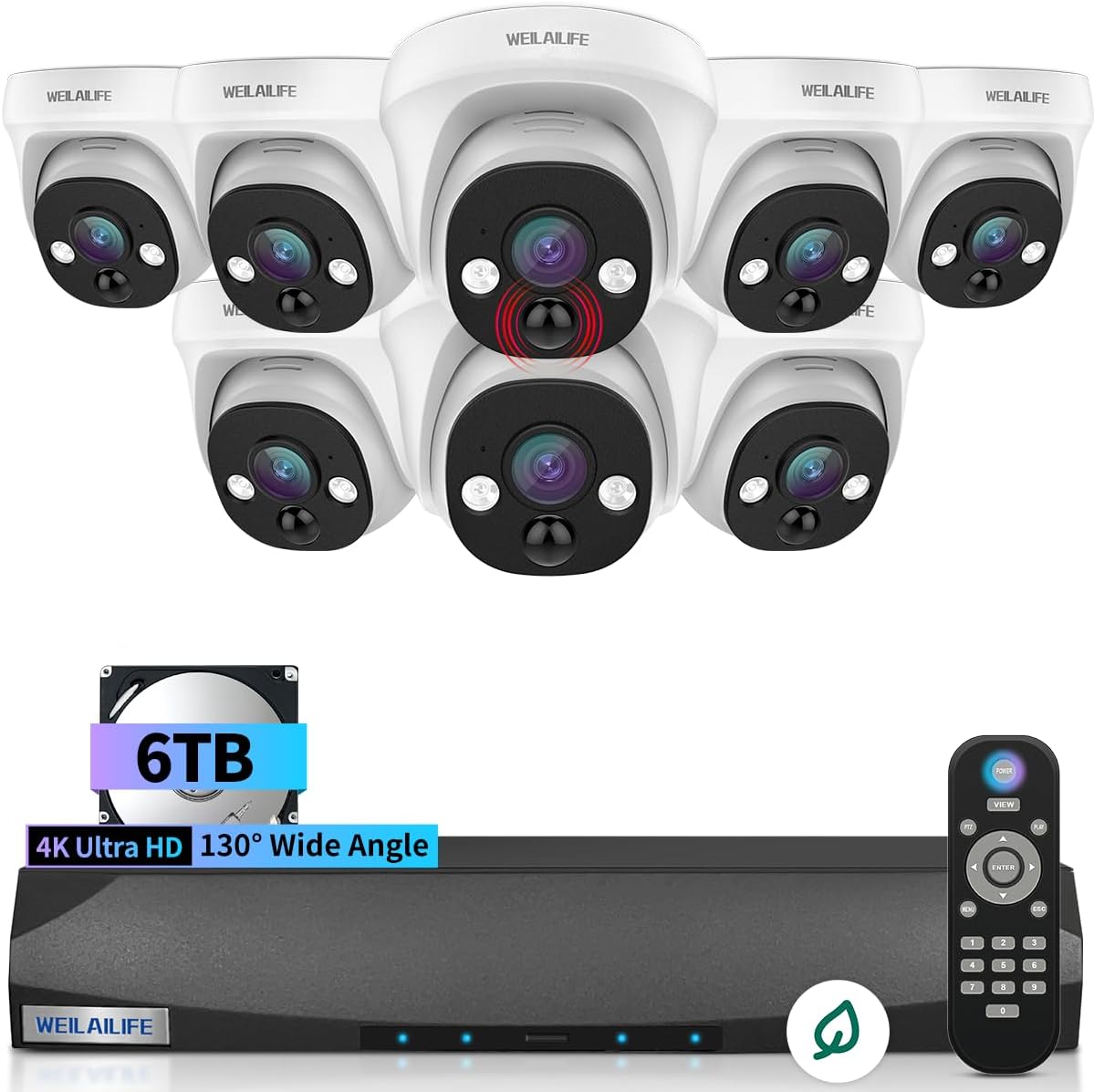2-Way Audio & 130 Wide-Angle Wired Dome Security Camera System