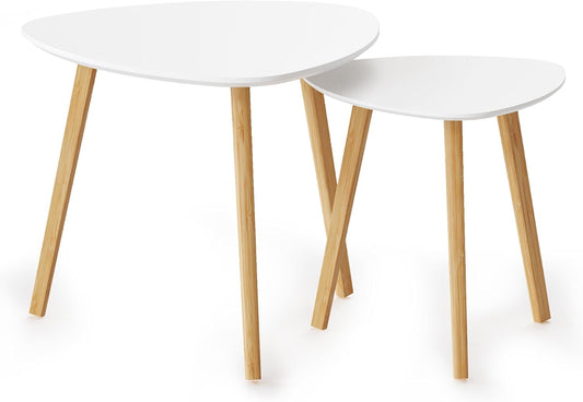 Bamboo Nesting Triangle End Table Set of 2 for Modern Living