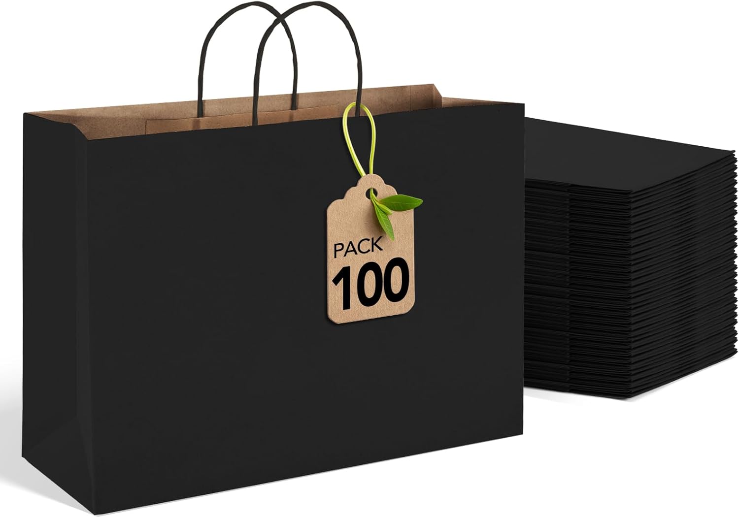 Large Black Kraft Gift Bags for Parties and Shopping - 100 Pack
