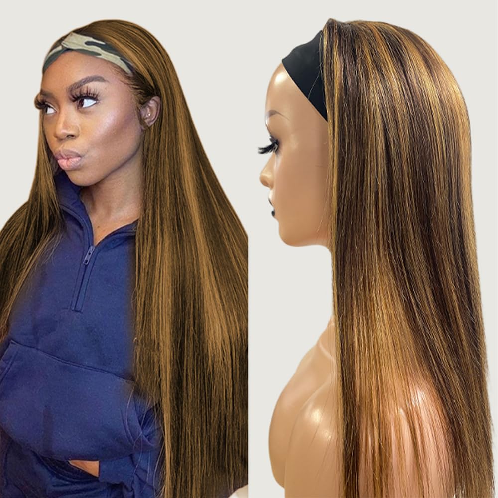 Ombre Headband Wig Human Hair Straight 16 Inch for Women