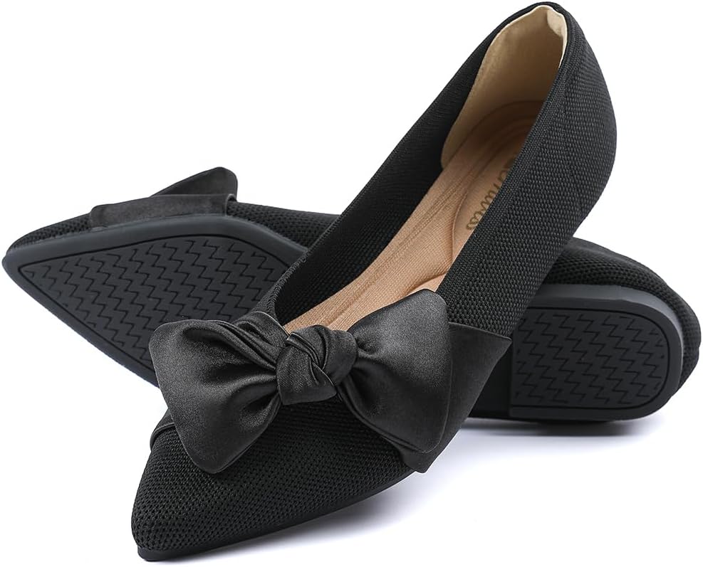 Pointed Toe Ballet Flats for Women with Elegant Bow Design