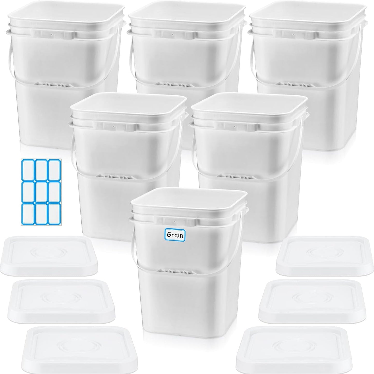 Vesici 6 Pcs 5 Gallon Food Grade Square Buckets for Storage