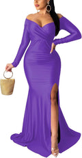 Women Sexy Off Shoulder Prom Evening Gown with High Side Split