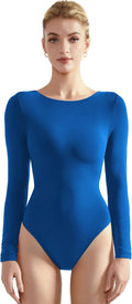 Women Crew Neck Long Sleeve Thong Bodysuit - Double Layer Fit