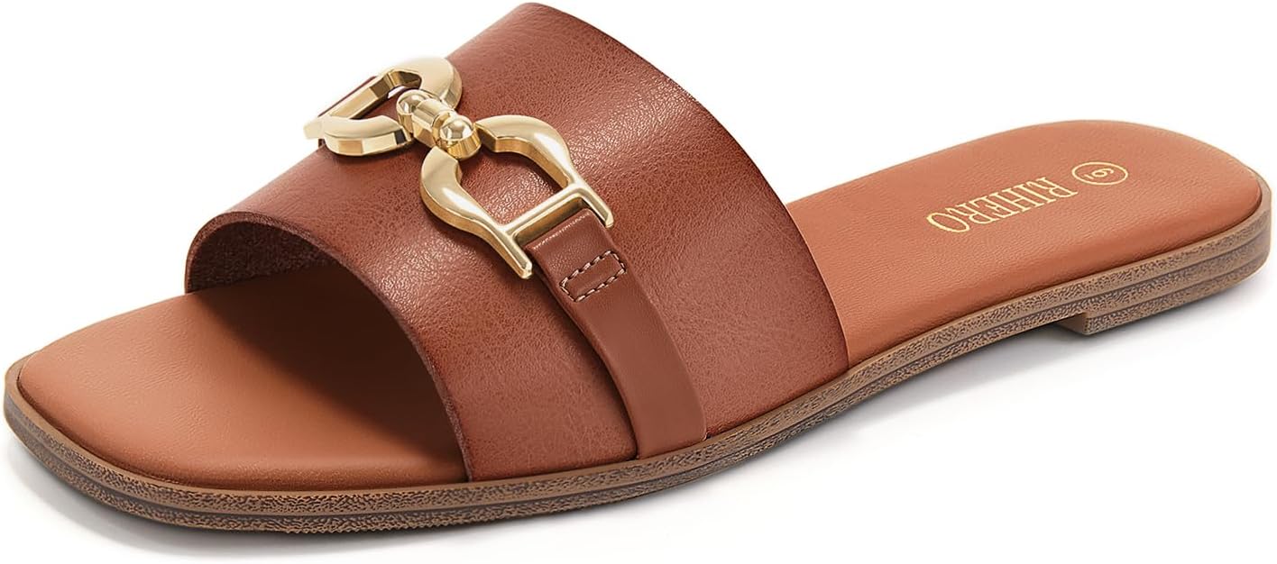 Rihero Women's Flat Sandals: Comfortable Square Open Toe Design