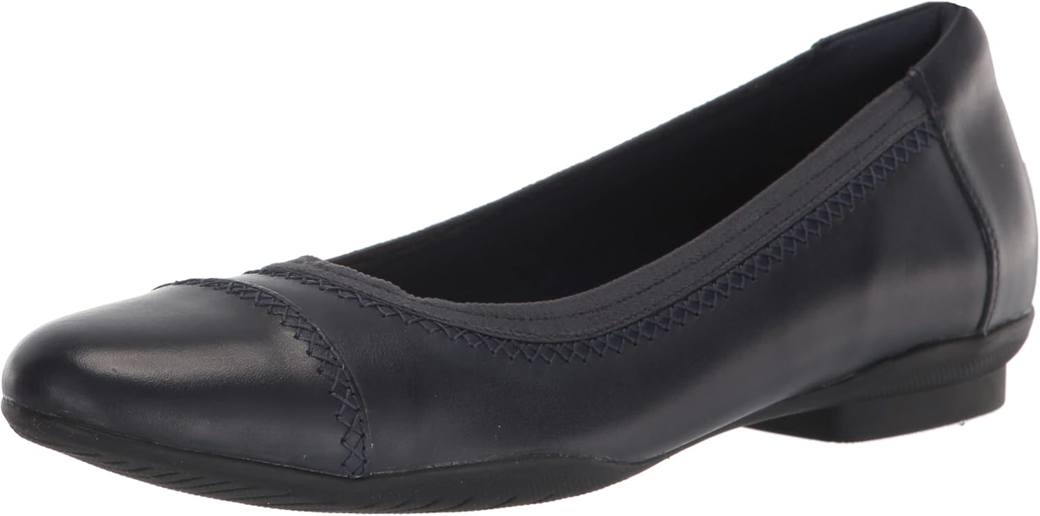 Clarks Women's Sara Ballet Flat in Navy Leather for Summer Style