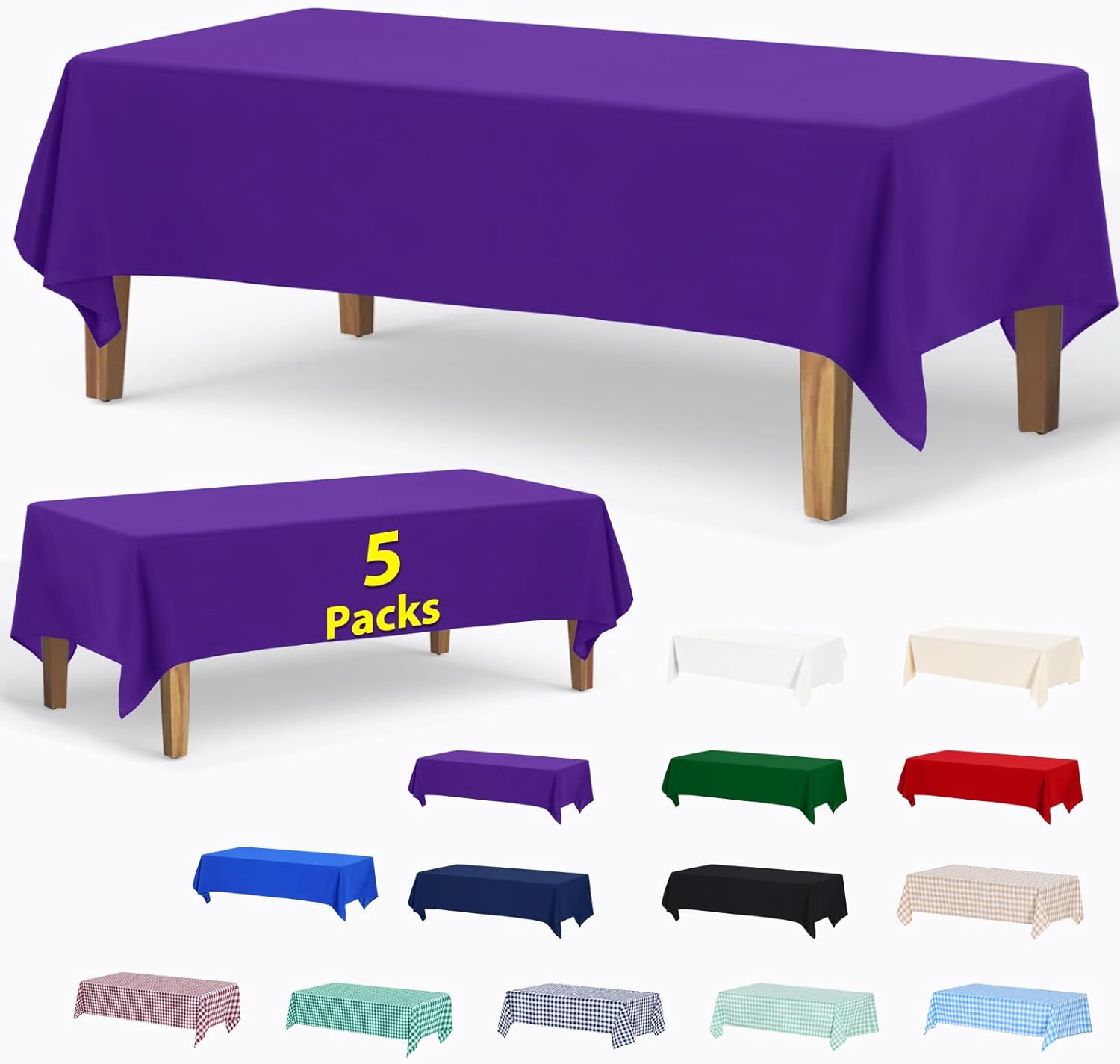 Premium 5 Pack Rectangle Polyester Tablecloth for All Occasions