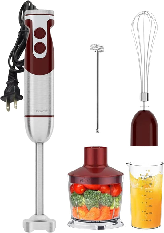 MEGAWISE 5-in-1 Hand Blender Set - 400W Variable Speed Control - Whip, Froth, Chop, Blend for Versatile Cooking