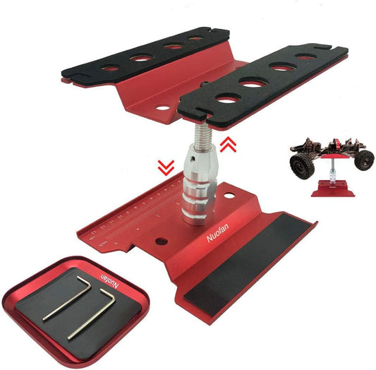 Aluminum RC Car Work Stand - 360 Rotation, Lift/Lower, Screw Tray