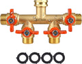 4 Way Brass Hose Splitter Full Flow with Metal Handle for Gardens