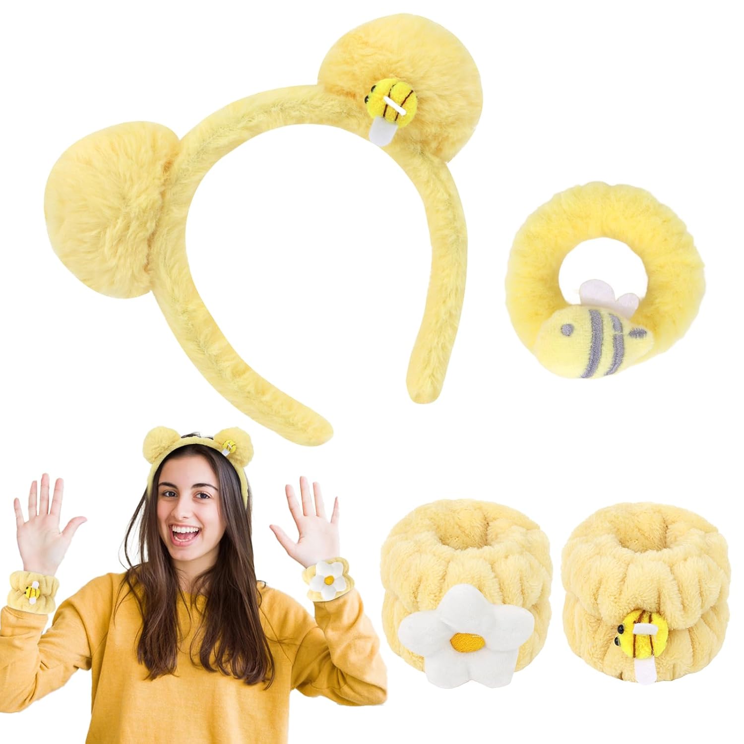 Yellow Bear Spa Headband Set - Cute Skincare Companion