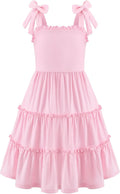 Girls Summer Dress Tween Boho Bowknot Strap Sundress - With Pockets