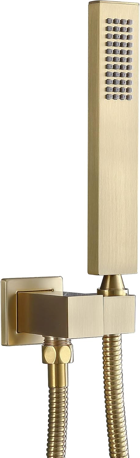 ENGA Square Brushed Gold Solid Brass Hand Held Shower Head Set