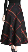 Tanming Women's Wool Plaid A-Line Pleated Long Skirt - Warm Comfort