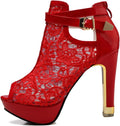 Women's Pretty Lace Flowers Open Toes Ankle Booties - Block Heel