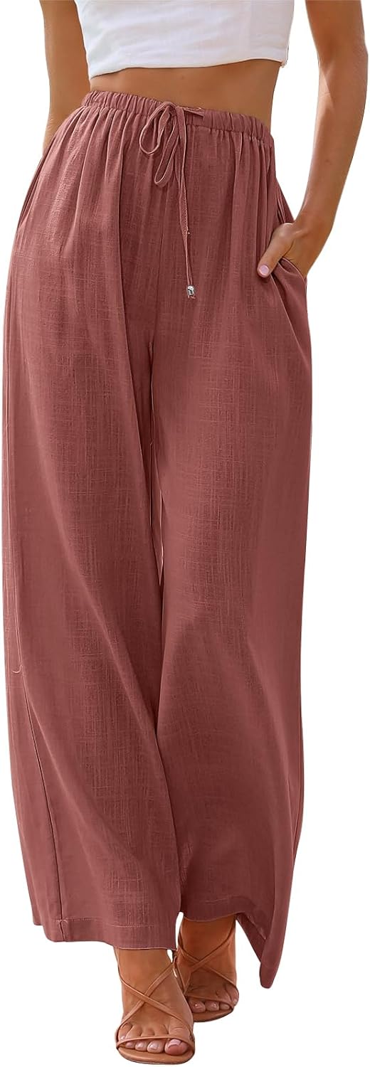 Linen Summer Palazzo Pants for Women - Flowy Wide Leg Style