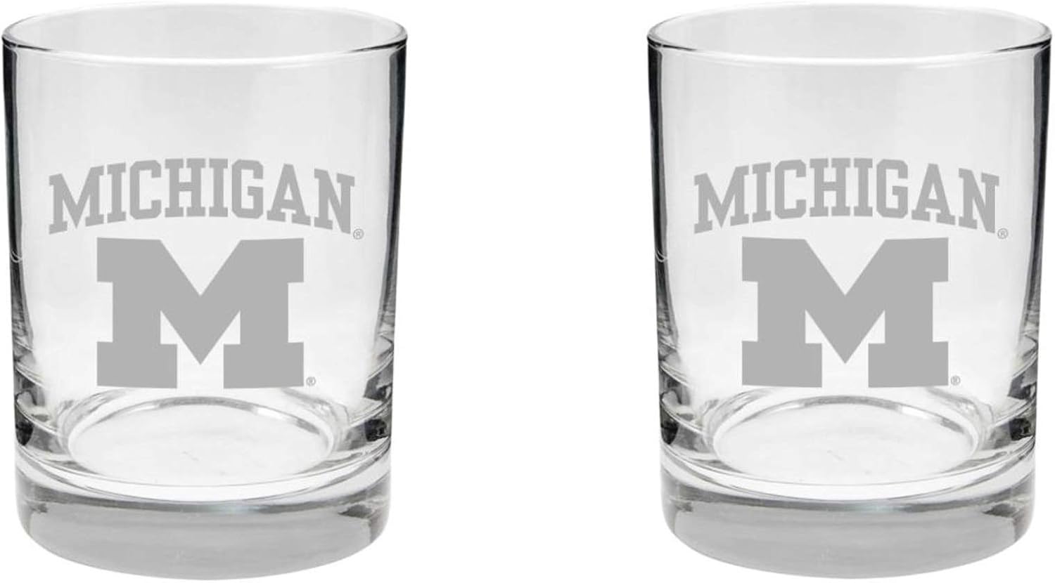 Michigan Wolverines 2-Sided Satin Finish Rocks Glass Set of 2