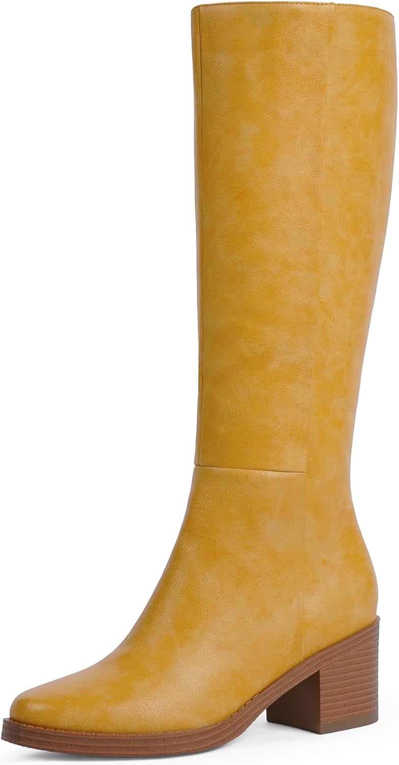 Knee High Boots for Women with Chunky Heel and Side Zipper