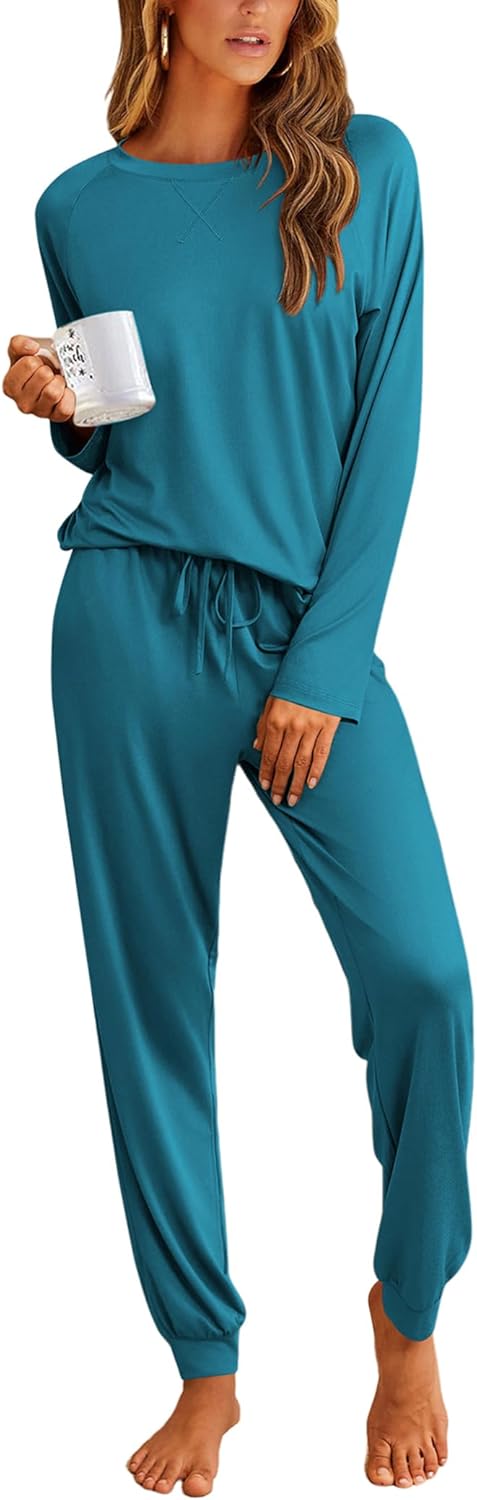 Ekouaer Pajamas Womens Long Sleeve Pj Set Soft Comfy Sleepwear