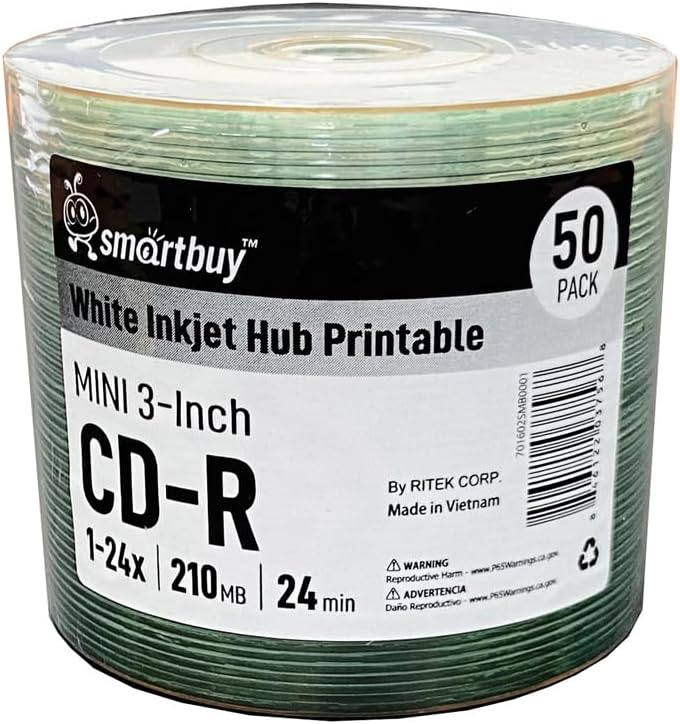 Smartbuy Mini CD-R 50 Pack 3-inch 24X Printable Blank Media