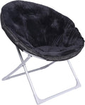 Faux Fur Saucer Shaped Chair with Metal Frame - Cozy Folding Seat