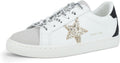 Womens White Low Top Fashion Sneakers - Gold Star Accent