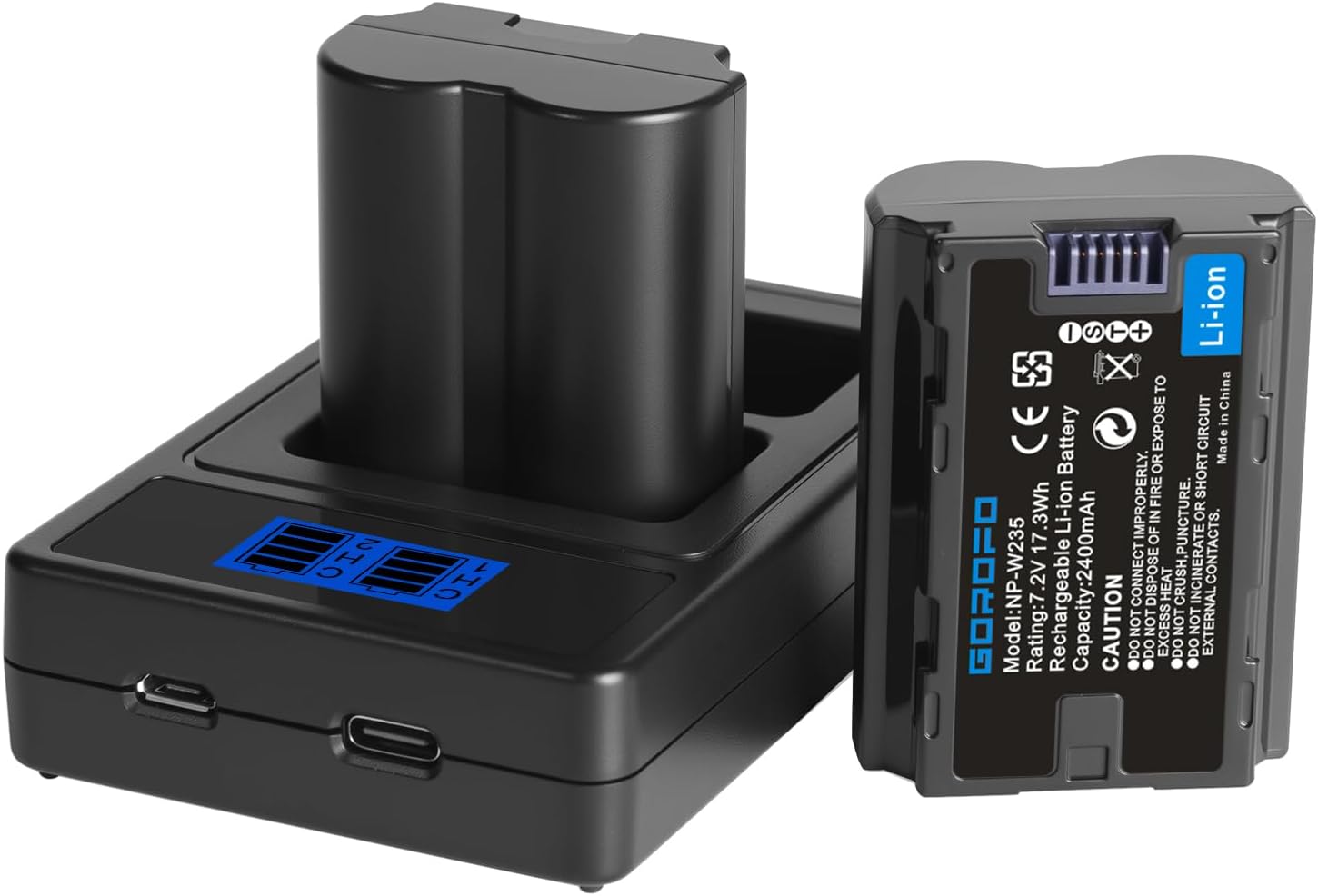2-Pack NP-W235 Camera Batteries Charger Set for Fujifilm Cameras