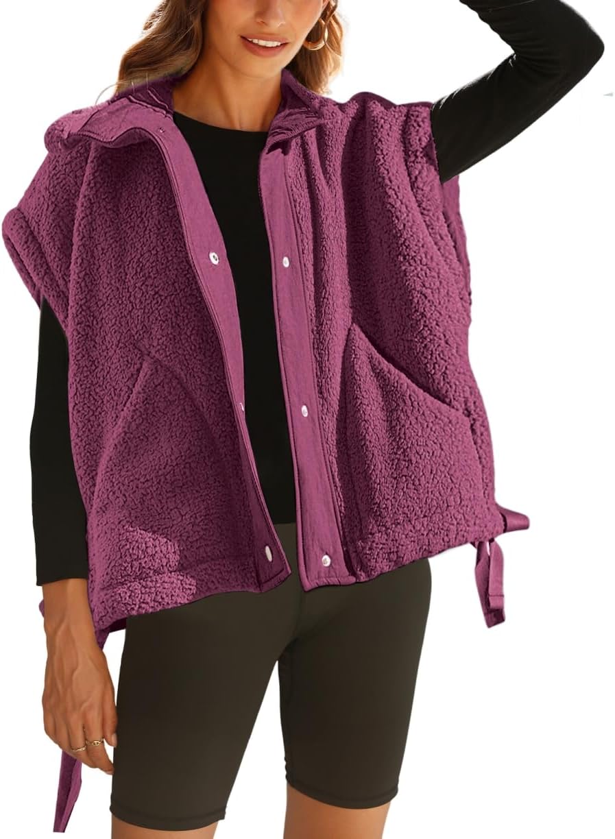 Oversized Sherpa Vest for Women - Cozy Fleece Jacket with Pockets