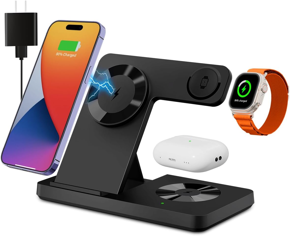 3-in-1 Magnetic Wireless Charger for iPhone & Apple Watch