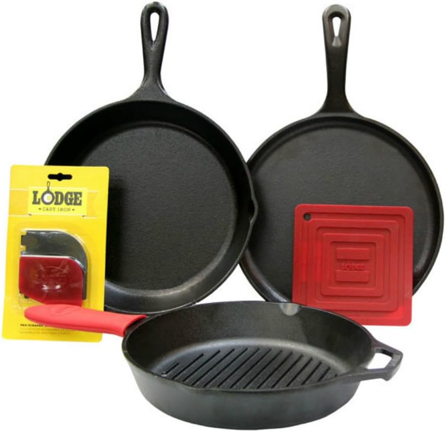 Lodge L6SPA41 Essential Pan Set - 7-Piece Cast Iron Cookware
