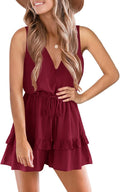 Valphsio Womens V Neck Beach Tank Romper with Ruffle Layered Shorts