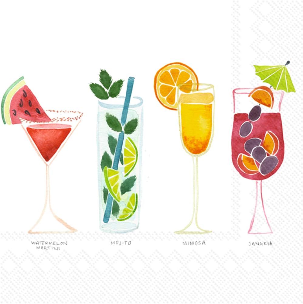 Summer Cocktails Paper Napkins - 20-Count, 5 x 5-Inches