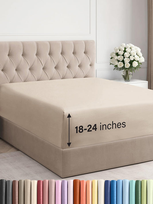 Extra Deep King Fitted Sheet - Ultra Soft Wheat Bedding Luxury