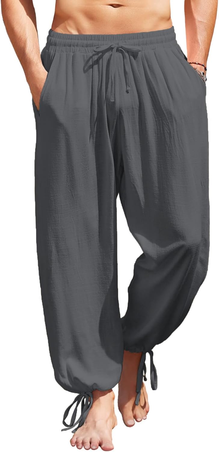 COOFANDY Men's Cotton Linen Pants for Casual Beach and Yoga