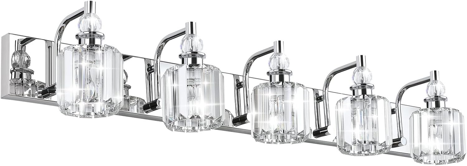 Modern Crystal Vanity Lights 5 Light 40in Stainless Steel Fixture