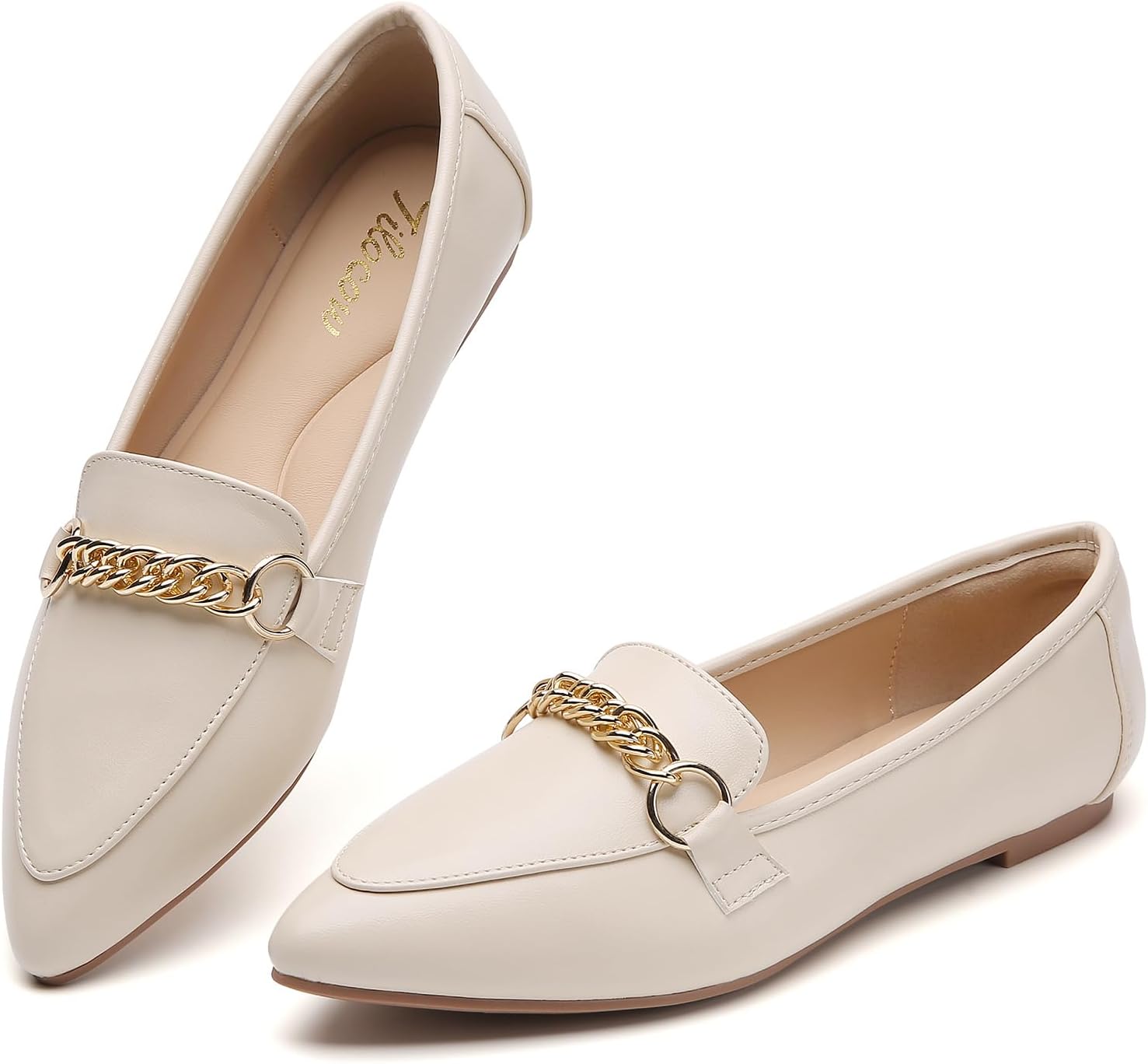 Tilocow Metal Chain Loafers for Women Stylish Pointed Toe Flats