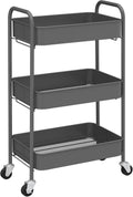 Gray 3-Tier Rolling Metal Storage Cart - Mobile Utility Organizer